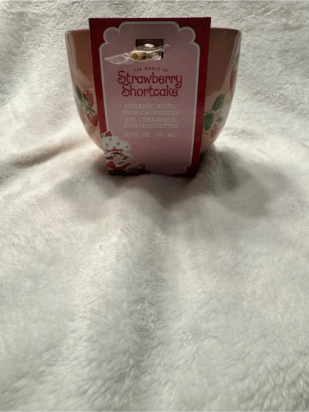 Strawberry Shortcake 'Life is Delicious' Pink Ceramic Bowl with Chopsticks